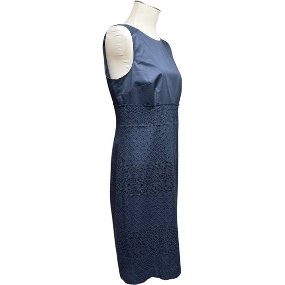 Ann Taylor Sleeveless Embroidered Eyelet Sheath Dress Dark Blue 10 - Picture 8 of 8